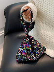 1 pieza Bolso de hombro con correa magnética a presión con cremallera de cristal sintético brillante de PVC, adecuado para mujeres, outfit de fiesta - Multicolor - Ver 6