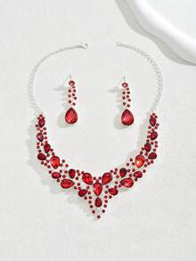 3 件套女士时尚珠宝 - 耳环 + 项链，波西米亚蓝色水钻闪亮高端时尚珠宝套装，派对/礼物 - 彩色 - 查看 3