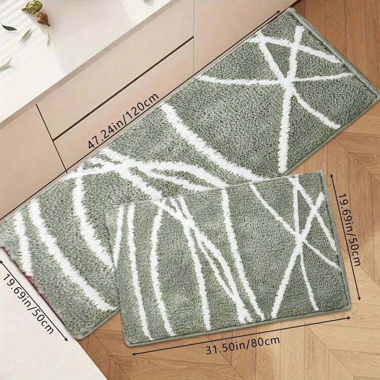 1 件/2 件经典简约条纹仿羊绒柔软厚厨房地毯，吸水防滑防油厨房垫，防水可洗地垫，适用于入口、厨房、客厅、洗衣房、浴室 - 彩色 - 查看 9