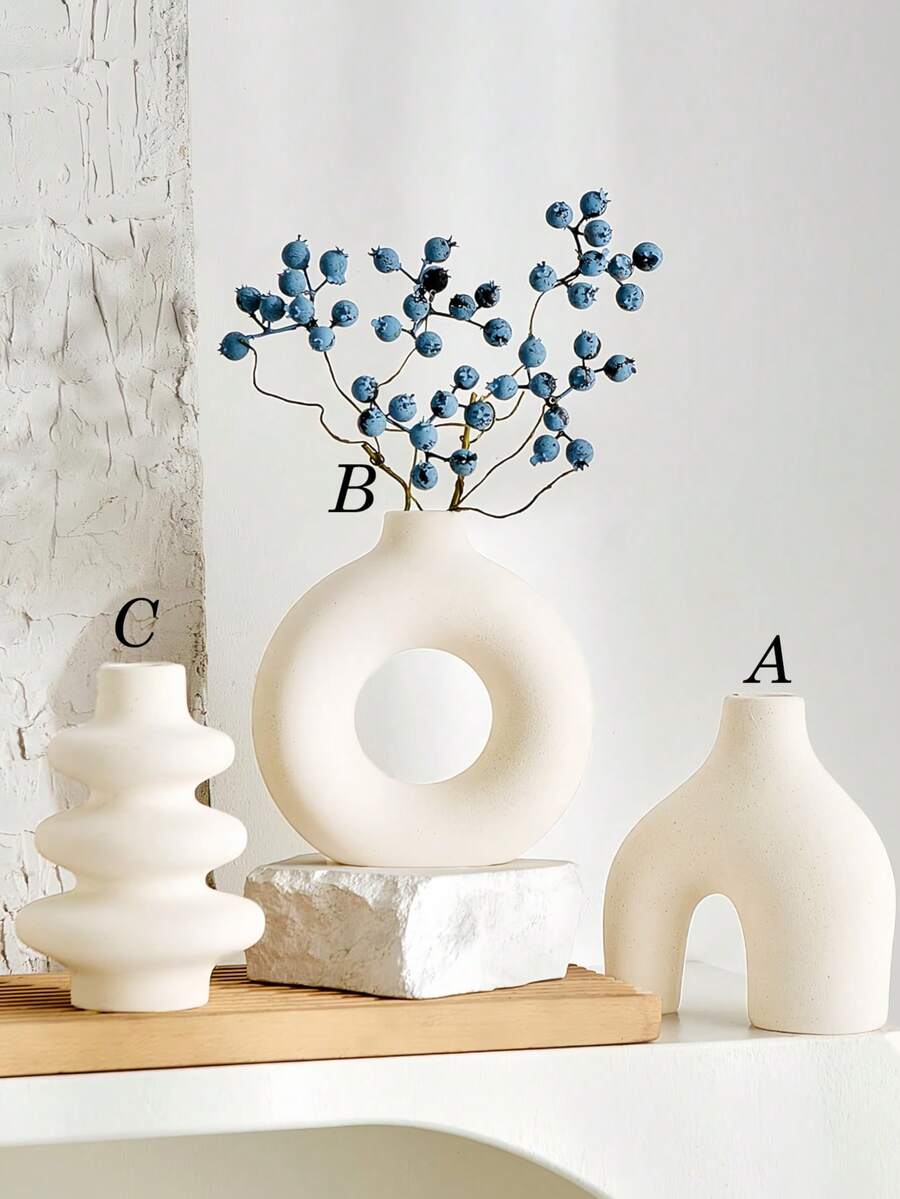 波西米亚风格 1/3 件白色陶瓷花瓶套装 - 非常适合香蒲，非常适合婚礼和家居装饰，非常适合客厅、卧室和咖啡桌的圆形中心装饰