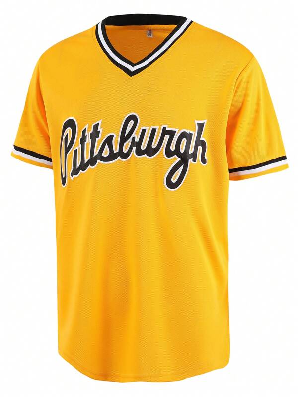 Atonmore Men's 21 Yellow Baseball Jersey Casual Sports Shirt Button Embroidered Training Match Sports Shirt