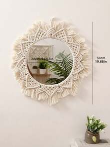 1个超大波西米亚风手工流苏壁镜，编织挂镜，客厅卧室墙面装饰，高品质墙面装饰品，适合作为感恩节、圣诞节、万圣节礼物，也适合卧室装饰，是馈赠亲朋好友的理想之选。 - 米色 - 查看 14
