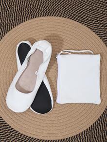 女士轻盈、赤脚感休闲柔软百搭经典芭蕾平底鞋,可折叠一脚蹬芭蕾平底凉鞋,适合室内穿着 - 白色 - 查看 3