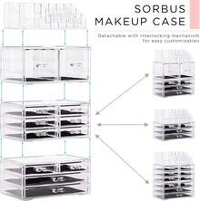 Large Makeup Organizer - Clear Stackable Jewelry Makeup Organizer For Vanity, Bathroom Storage Display Case - 12 Drawers Cosmetic Beauty Organizers And Storage With Lipstick Makeup Brush Holder - Clear - View 2