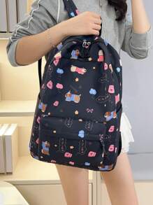 1 Pieza Mochila básica clásica y elegante para volver al colegio, bolso escolar con estampado de perro de dibujos animados, con compartimento para portátil, correas ajustables, mochila casual y ligera para viajes, perfecta para niñas/adolescentes/estudiantes/graduados, ideal para uso diario, salidas, viajes, escuela y vuelta al colegio
