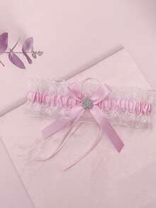 Lace Elegant Wedding Garter With Rhinestone Heart Decoration And Bow Bridal Garter Belt, Wedding Decoration Set– Bridal Leg Accessory For Wedding Season- Bridal Shower - Bride To Be - Bachelorette Party - Bridesmaid Gift - Multicolor - View 6