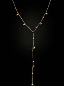 1 pieza Collar de acero inoxidable con baño de oro de 18K y borla larga con perlas, collar elegante para mujer