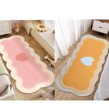 1 块波浪形地毯、不对称心形图案地毯、温暖毛绒门垫、卧室床边地毯、客厅地毯、家居装饰、可洗地毯 - 彩色 - 查看 2