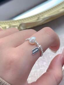 A Pure Silver Broken Silver Natural Pearl Ring For Women's Lucky Hang Tag Elastic Rope Ring - Silver - View 3