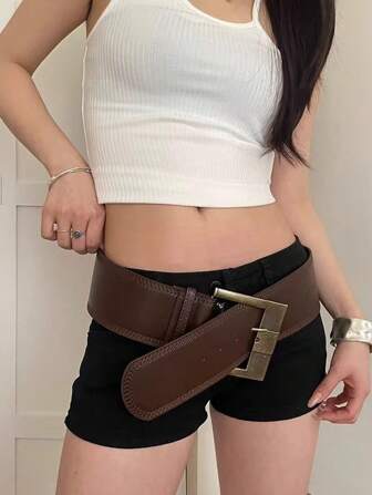 1 pieza Cinturón de cuero PU ancho vintage, cinturón de hebilla grande retro de nicho, cinturón de exteriores punk europeo y americano 2024 nuevo para hombres, adecuado para Navidad, hacer cola, carnaval, accesorios, adelgazamiento, lindo, a juego, ropa casual de club, negocios, novio esposo padre papá regalo para hombres, uso diario, moda, adolescente, exterior