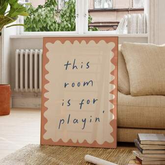 1 Pieza Cartel de pared para cuarto de juegos "Esta habitación es para jugar" Cita de educación temprana y arte de familia feliz, póster de lienzo sin marco para decoración de habitación de niños/guardería/dormitorio, decoración de pared divertida y alegre para área de juegos de niños, dormitorio y decoración de fiesta (Impresión de arte sin marco)