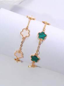 Conjunto de 2 pulseiras com design clássico de trevo verde e branco