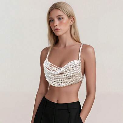 1 件手工制作多层仿珍珠吊带背心性感胸带项链