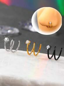 Inel de nas dublu, cerc pentru piercing simplu, oțel inoxidabil, spirală răsucită, 20G, 8/10mm, piercing nas, cerc pentru femei, inel de nas în formă de stea