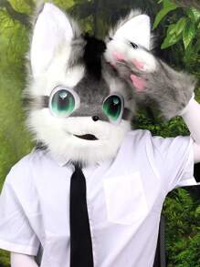 Máscara de cabeza de animal tipo perro, de piel sintética, peluda y esponjosa, disfraz de carnaval, accesorios de cosplay