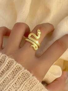 1pc Fashionable & Exquisite S925 Sterling Silver 18K Gold Plated Snake Ring, Suitable For Party Wear