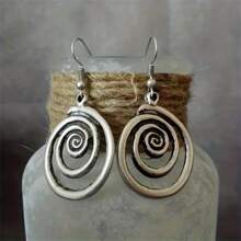 Vintage Geometric Spiral Circle Pendant Earrings, Women's Party Jewelry Gift