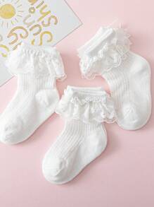 3 pares de calcetines de malla transpirables con ribete de encaje para niñas bebé, de estilo princesa, con diversos patrones, finos para verano