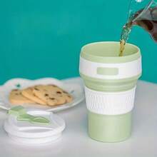 Tazas plegables y portátiles de silicona para café y agua, con tapa a prueba de fugas, para camping al aire libre y viajes