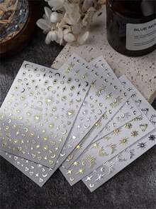 6张波西米亚主题美甲贴纸，包含星星、月亮、图案和心形美甲用品 - 彩色 - 查看 2