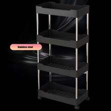 4-Tier Rolling Utility Cart - Slim Storage Cart For Bathroom Kitchen Narrow Spaces - Black - View 4