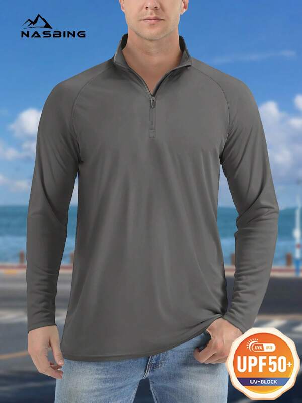 Herren-Langarmshirts mit LSF 50+ für den Frühling, atmungsaktiv, leicht, weich, T-Shirts mit 1/4-Reißverschluss, T-Shirts zum Wandern, Angeln, Laufen