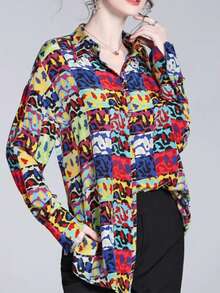 Women's Elegant Casual Print Blouse, Suitable For Spring, Summer, Autumn