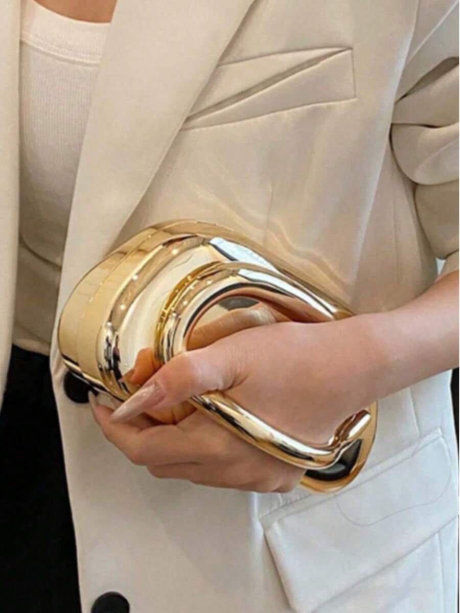 女士时尚百搭优雅亚克力手拿包、单肩链条晚宴包 - 金色 - 查看 1