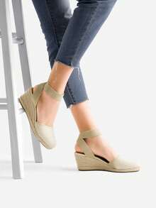 Women's Elastic Ankle Strap Espadrilles Wedge Sandals - Beige - View 10