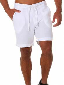 Men's Breathable Linen Beach Shorts, Summer Loose Men's Trousers - 白色 - 查看 3