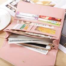 Women Ladies Fashion Leather Tri-Fold Long Wallet Envelop Clutch Cell Phone Pocket Credit Card Holder Purse Handbag - 粉色 - 查看 5