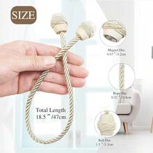 Curtain Tiebacks Magnetic Rope Tie Backs Handmade Curtains Holders Drapes Outdoor Decorative Window Holdbacks, Beige 2Pack - Blue - View 8