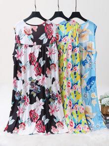 3pcs Women's Plus Size Sleeveless Pajamas-Elegant Prints, Soft Elastic Fabrics, Loose Ruffled Pajamas And Pajamas, Machine Washable, Comfortable In All Seasons, Comfortable Home Clothes, Vibrant Printed Pajamas, And Easy-To-Care Materials.