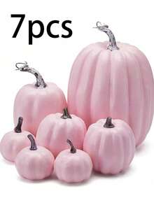 7pcs/4pcs/3pcs/1pc Artificial Pumpkins, Pumpkin Decorations, Halloween Fall Autumn Decor, Assorted Faux Rustic Decorative Pumpkins Pumpkins Foam Pumpkins,Fake Pumpkin, For Thanksgiving Table Centerpiece Mantle Kitchen Wedding Friends Giving Party Home Decor Best Gifts Birthday Fall Decor - Pink - View 11