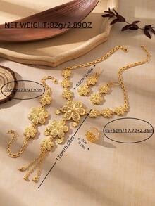 5 件套奢华金色首饰套装，优雅女士项链套装 - 金色 - 查看 6