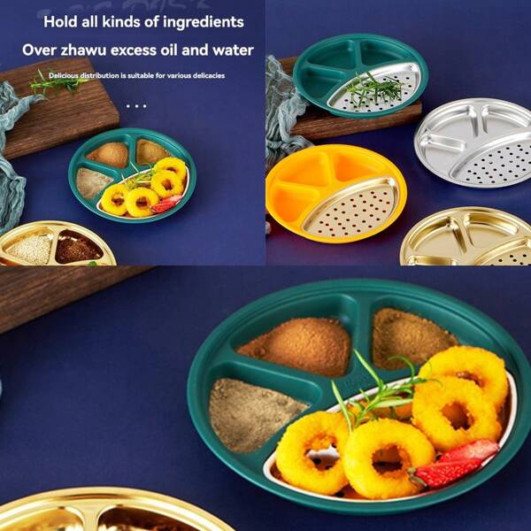 1pc Plastic Gridded Fast Food Dish, Practical Barbecue Dish, Dipping Dish, Gridded Seasoning Dish, Detachable Washing Dish