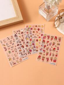 5D浮雕枫叶水果指甲贴纸南瓜松鼠鸟自粘指甲贴花秋季落叶动物美甲装饰 - 彩色 - 查看 11