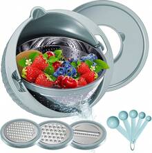 4-1 Strainer Bowl With Lid Set - Strainers And Colanders - Colanders For Kitchen - Food Strainer With Graters & Spoons - Fruit Washing Bowl With Colander Pasta Rice Strainer For Veggie Wash - Blue - Blue and White - View 10
