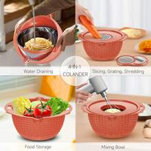 4-1 Colander With Bowl Set - Pasta Strainer - Colander For Kitchen - Strainers And Colanders Rice Strainer Fruit Cleaner Veggie Wash Sink Strainer Kitchen Essentials - Orange - Burnt Orange - View 2