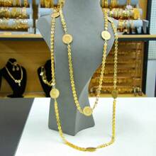 Collar largo de boda diseño árabe chapado en oro 21k, joyas islámicas de Dubai para mujeres, novias, compromiso y fiestas, joyería italiana
