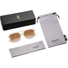Gafas de Sol de Aviador Retro Para mujeres y hombres, gafas de sol de moda para mujeres rectangulares para hombres SJ2202 - Montura color crema lechoso/Lentes degradadas marrones - Ver 7