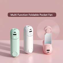 2026 New 5 In 1 Portable Mini Handheld Fan, Pocket Fan With Mobile Phone Holder, Mirror, Power Bank, Flashlight Ideal For Travel/Beach/Eyelash/Makeup/Vacation - màu xanh lá - Xem 5