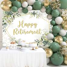 1pc Happy Retirement Backdrop - Eucalyptus Leaves Retirement Party Decorations - Sage Green Greenery Congrats Photo Booth Prop