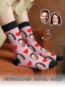 1 par de calcetines personalizados con cualquier rostro para hombres, calcetines con foto personalizada, calcetines de tripulación alta con imagen personalizada e interesante, adecuados para regalo de San Valentín o cumpleaños