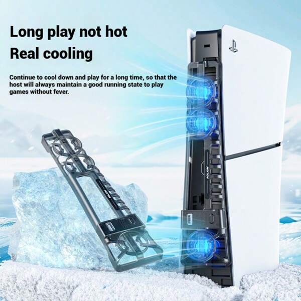 PS 5 Slim Heat Dissipation Auxiliary Fan With Cool RGB Lighting Plug And Play Silent Low Noise, 3-Speed Adjustable, High Speed And Large Air Volume, Rapid Heat Dissipation & Inpace Game, Long Time Use For PS 5 Pro