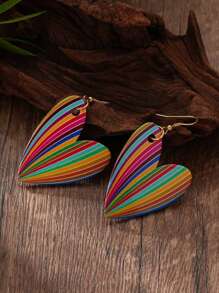 Acrylic Pendant Earrings, Bohemian Style, Rainbow Heart Shape Glossy Design, Versatile For Daily, Beach, Vacation, Dates, Unique Gift For Her, Summer