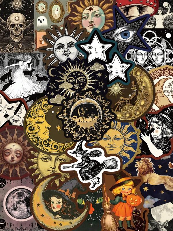 50pcs Mysterious Celestial Stickers Handbook Laptop Phone Case Luggage Skateboard Helmet Decorative Stickers