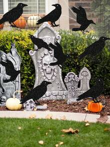 9 件黑乌鸦鸟笼花环横幅，闪闪发光的黑乌鸦装饰吊坠，哥特式渡鸦挂饰，带有悬挂乌鸦的怪异万圣节派对装饰，恐怖装饰拉横幅，非常适合家庭或活动恐怖道具，鬼节气氛装饰道具，派对聚会 - 黑色 - 查看 7