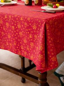1 pezzo Tovaglia natalizia rossa con motivo a campanelle dorate, lavabile in lavatrice, tovaglia rettangolare adatta per tavolo da pranzo, tavolino da caffè, comodino, ideale per ristorante, festa, vacanze natalizie, Natale, Capodanno, decorazione, regalo