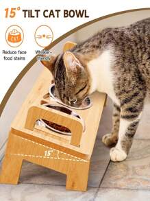 Elevated Cat Food Bowl, 3 Stainless Steel Raised Cat Bowls With Stand, 15°Tilted Cat Bowl For Indoor Cats Feeding, Cat Food And Water Bowl Set, Anti Vomitting, Whisker Fatigue Pet Supplies Pet Bowl Feeder